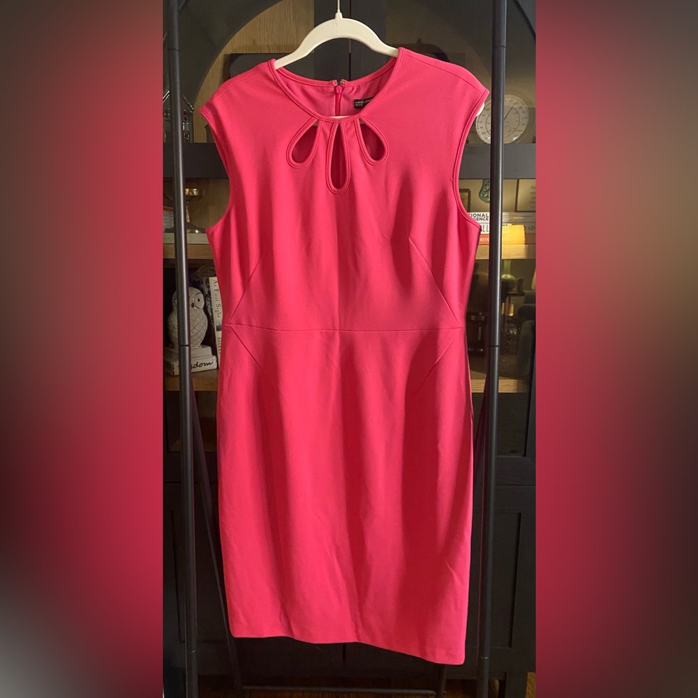Maggy London Pink Sheath Mini Dress Crew Neck Sleeveless